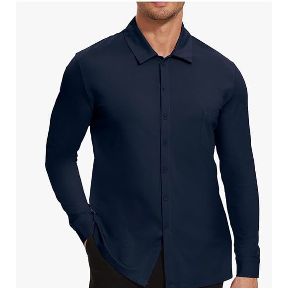 2XL Rayon Dress Shirt for Men NavyBlue LongSleeve ButtonDown - Picture 5 of 5